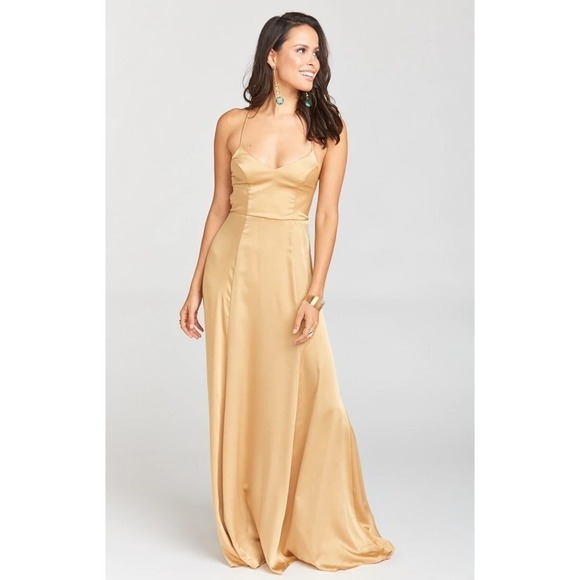Show Me Your Mumu Godshaw Goddess Gown True Gold Luxe Satin M - Picture 1 of 2